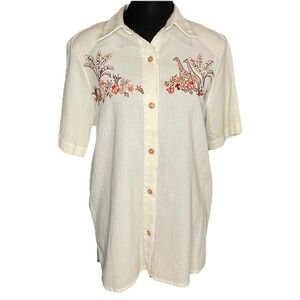 Vintage‎ Alfred Dunner Cream Embroidered Giraffe Safari Short Sleeve Blouse